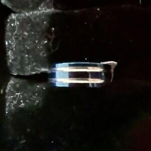 Blue and Silver Striped Ring 8 1/2